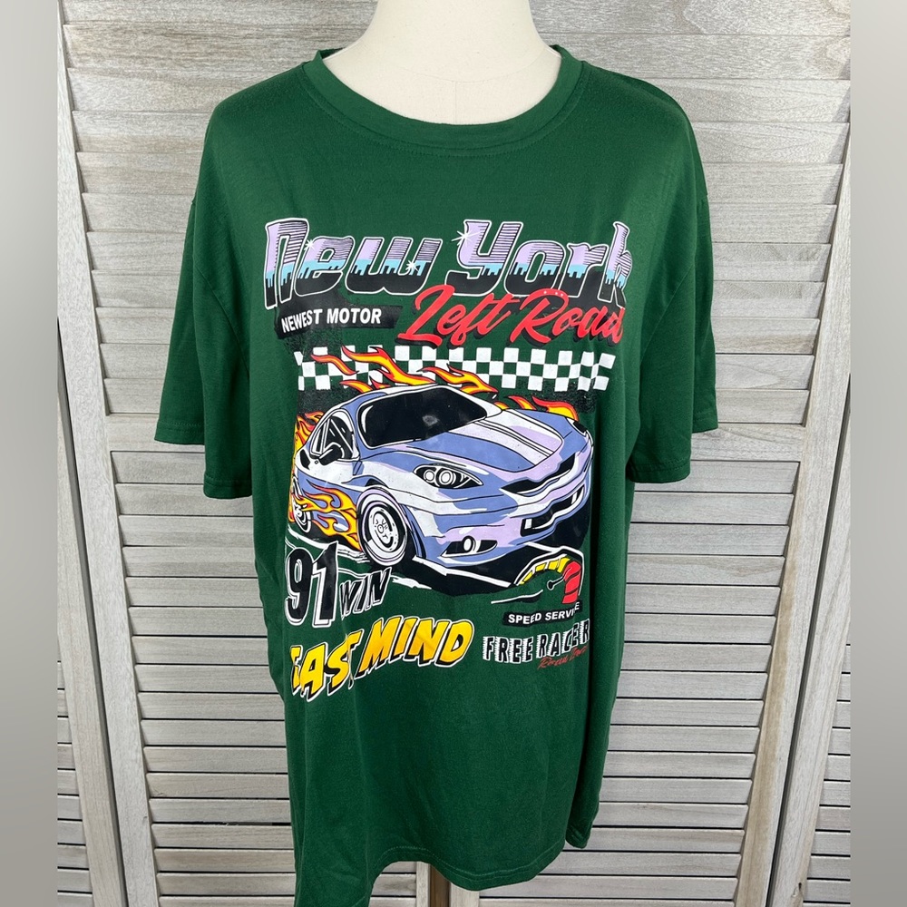 ROMWE New York Racing Cars Graphic Print Tee Green-XL